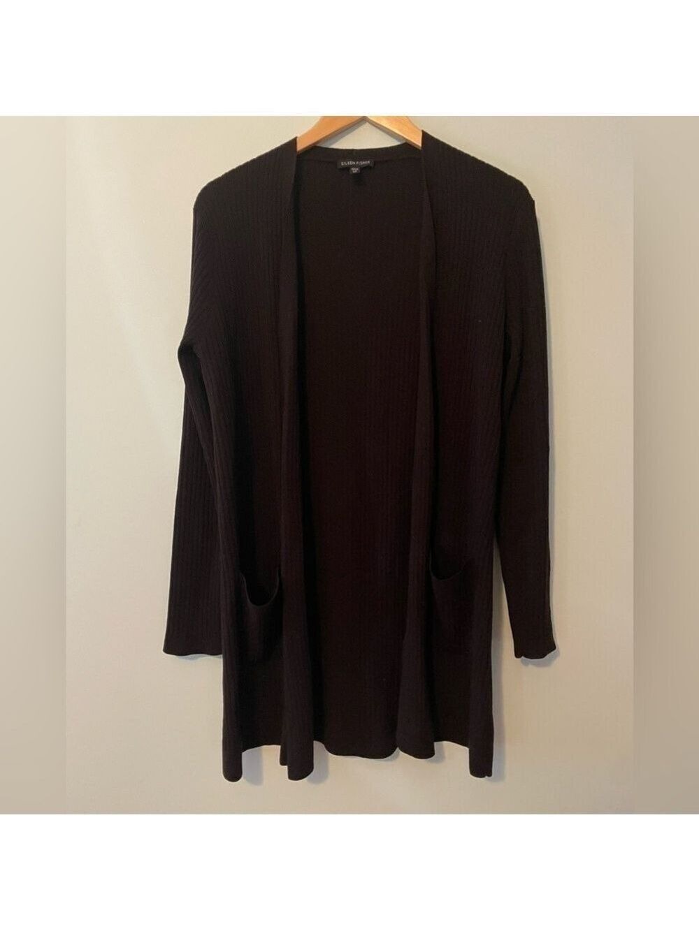 Eileen Fisher 100% Wool Cardigan Dark Brown Size Small